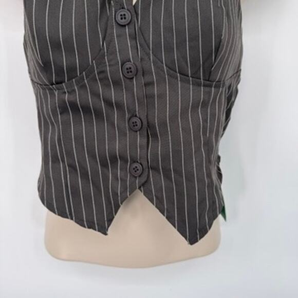 Shein Halter Vest Top Womens Medium Gray White Pinstripe Polyester NEW - Picture 3 of 9